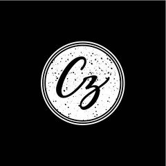 C Z Initial Handwriting In Black and White Circle Frame Design