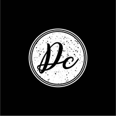 D C Initial Handwriting In Black and White Circle Frame Design