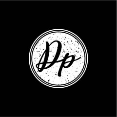 D P Initial Handwriting In Black and White Circle Frame Design