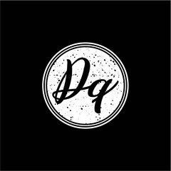 D Q Initial Handwriting In Black and White Circle Frame Design
