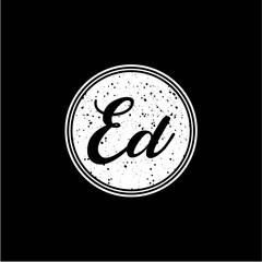 E D Initial Handwriting In Black and White Circle Frame Design