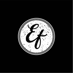 E F Initial Handwriting In Black and White Circle Frame Design