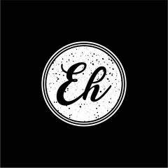 E H Initial Handwriting In Black and White Circle Frame Design