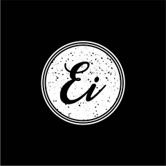 E I Initial Handwriting In Black and White Circle Frame Design