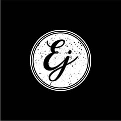 E J Initial Handwriting In Black and White Circle Frame Design
