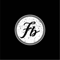 F B Initial Handwriting In Black and White Circle Frame Design