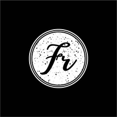 F R Initial Handwriting In Black and White Circle Frame Design