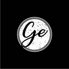 G E Initial Handwriting In Black and White Circle Frame Design