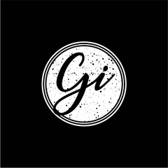 G I Initial Handwriting In Black and White Circle Frame Design