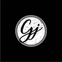 G J Initial Handwriting In Black and White Circle Frame Design