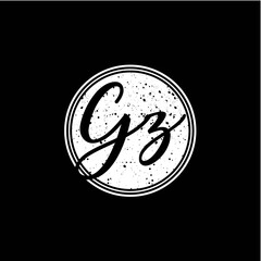 G Z Initial Handwriting In Black and White Circle Frame Design