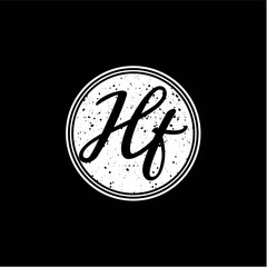 H F Initial Handwriting In Black and White Circle Frame Design