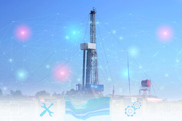 exploration and drilling concept for oil and gas production. Geological exploration using...