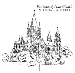 Drawing sketch illustration of Francic of Assisi in Vienna, Austria