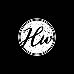 H W Initial Handwriting In Black and White Circle Frame Design