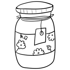 Jar glass for Jam Vector doodle illustration. Illustration for coloring. One color.
