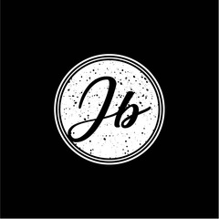 J B Initial Handwriting In Black and White Circle Frame Design