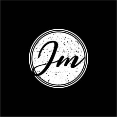 J M Initial Handwriting In Black and White Circle Frame Design