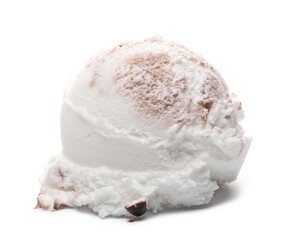 Ice cream ball, scoop with chocolate shavings isolated on white background