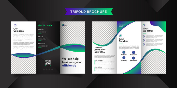 Corporate business trifold brochure template. Modern, Creative and Professional tri fold brochure vector design. Simple and minimalist promotion layout.