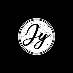 J Y Initial Handwriting In Black and White Circle Frame Design