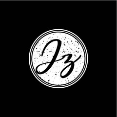 J Z Initial Handwriting In Black and White Circle Frame Design