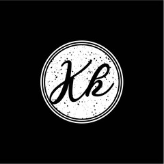 K K Initial Handwriting In Black and White Circle Frame Design