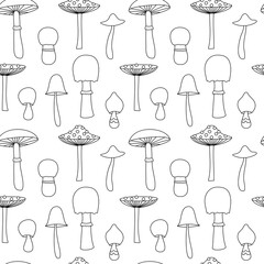 seamless pattern with inedible mushrooms, toadstools. vector illustration.