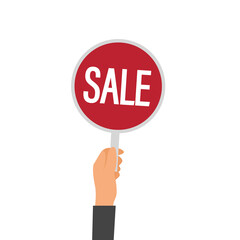 Hand Holding A Placard With Sale Sign