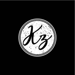 K Z Initial Handwriting In Black and White Circle Frame Design