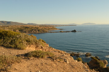 Fototapeta na wymiar Sunrise over the coast on the beautiful Greek Island of Rhodes, Greece 