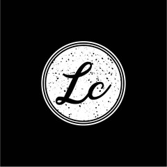 L C Initial Handwriting In Black and White Circle Frame Design