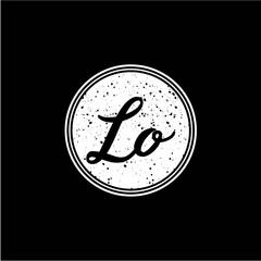 L O Initial Handwriting In Black and White Circle Frame Design