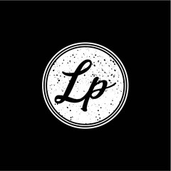 L P Initial Handwriting In Black and White Circle Frame Design