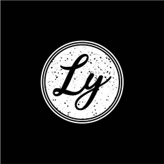 L Y Initial Handwriting In Black and White Circle Frame Design