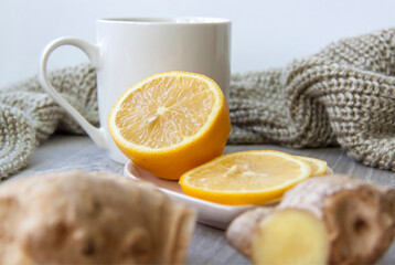 Ginger tea with lemon. Season of colds and infections. Strengthening of immunity.