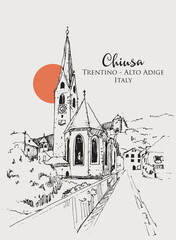 Drawing sketch illustration of Chiusa, Trentino-Alto Adige