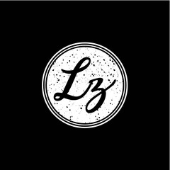 L Z Initial Handwriting In Black and White Circle Frame Design
