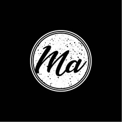 M A Initial Handwriting In Black and White Circle Frame Design