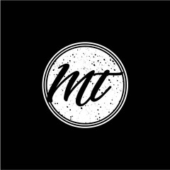 M T Initial Handwriting In Black and White Circle Frame Design