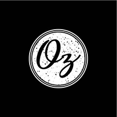 O Z Initial Handwriting In Black and White Circle Frame Design