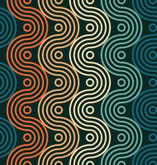 Retro seamless pattern design. Circular wavy lines background. Circle vector illustration.