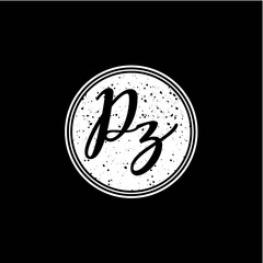 P Z Initial Handwriting In Black and White Circle Frame Design