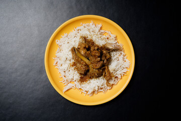 Bihari food meat bhaat top view