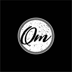 Q M Initial Handwriting In Black and White Circle Frame Design