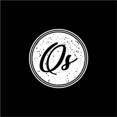 Q S Initial Handwriting In Black and White Circle Frame Design