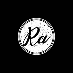 R A Initial Handwriting In Black and White Circle Frame Design