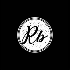 R B Initial Handwriting In Black and White Circle Frame Design
