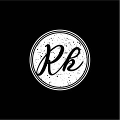 R K Initial Handwriting In Black and White Circle Frame Design