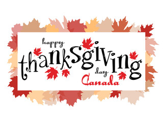 Banner for thanksgiving in Canada. Vector illustration with lettering and maple leaves